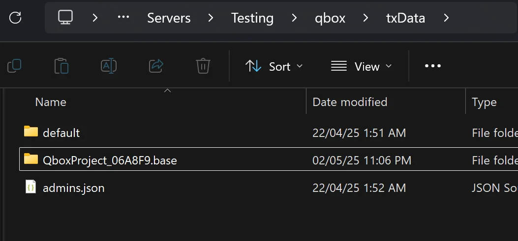 QBox Framework folder structure showing QboxProject base directory for clearing FiveM server cache