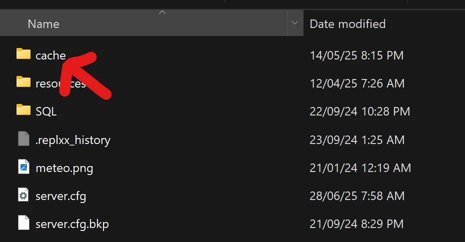 FiveM server cache folder location inside txData base directory